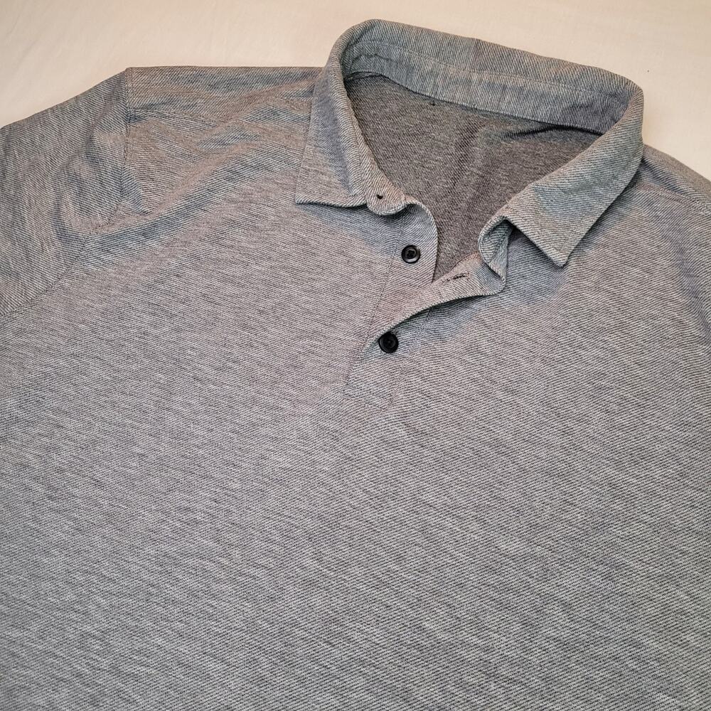 Lululemon Polo Shirt Large Gray Performance Stretch Sweat Wicking Casual Golf